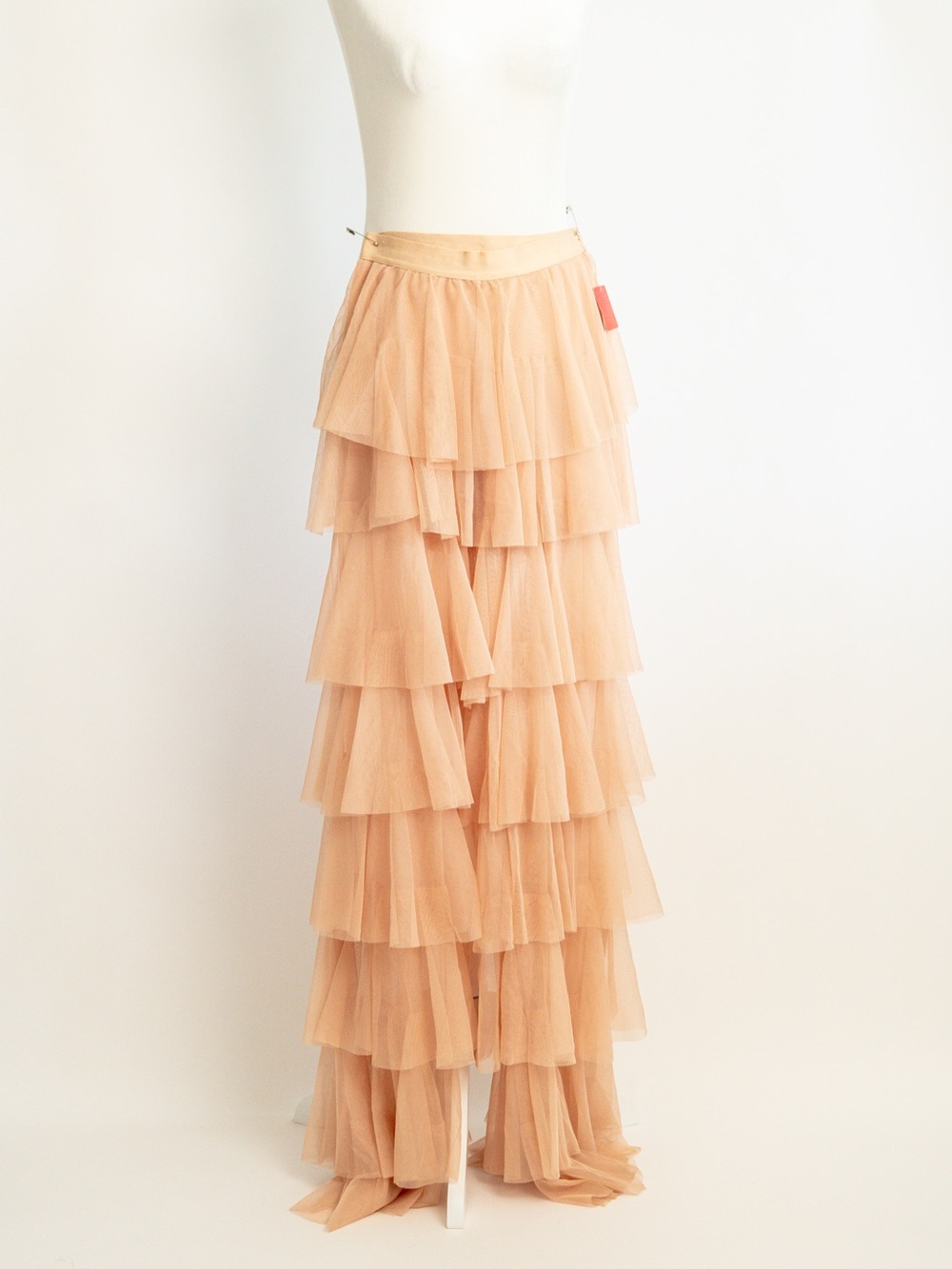 Women’s Peach Tiered Tulle Wide-Leg Pants